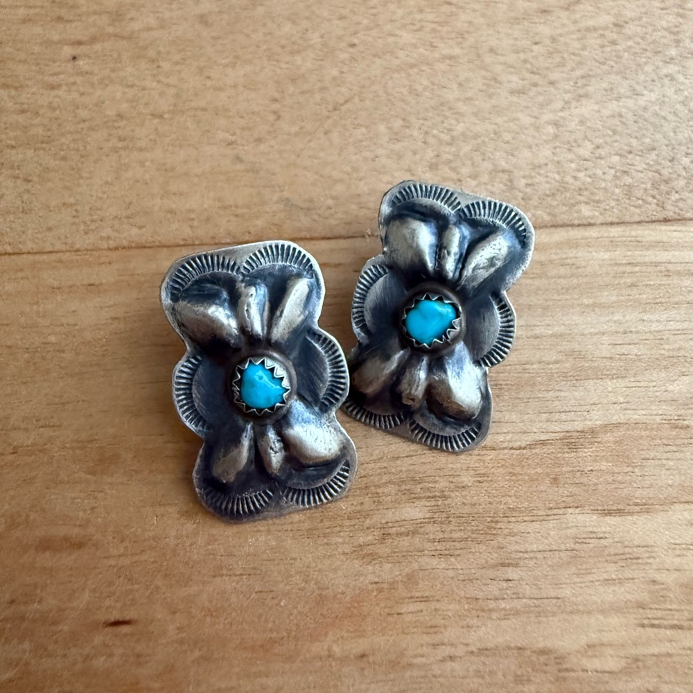Silver and Turquoise Floral Earrings